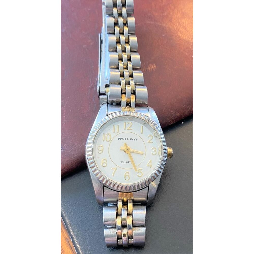 Women's Milan Watch, Silver Tone with Gold Tone Accents, Link Band